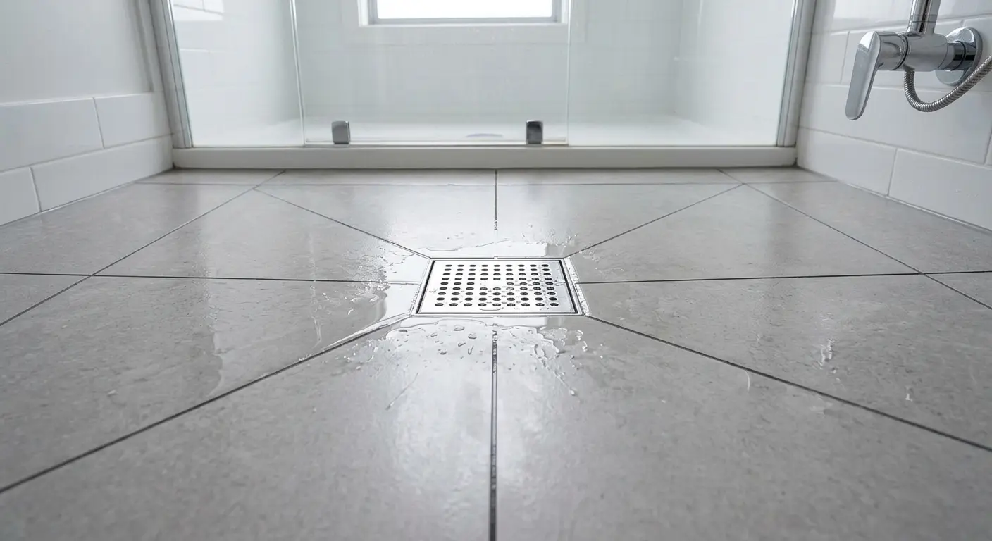 Tiled shower floor sloping toward the floor waste