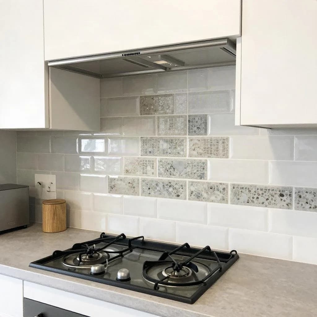 Kitchen splashback tiling installation in Melbourne with subway and mosaic tiles