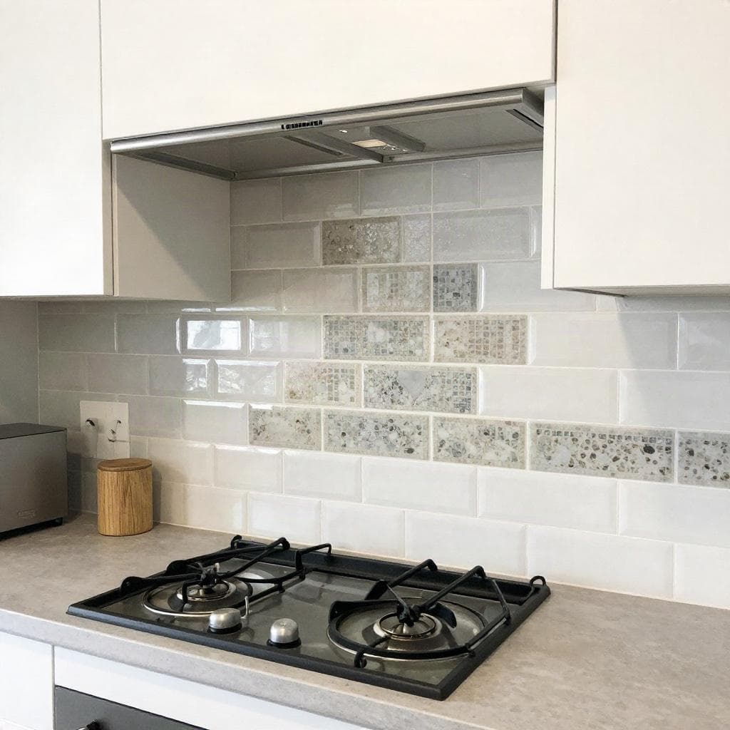 Kitchen splashback tiling installation in Melbourne with subway and mosaic tiles