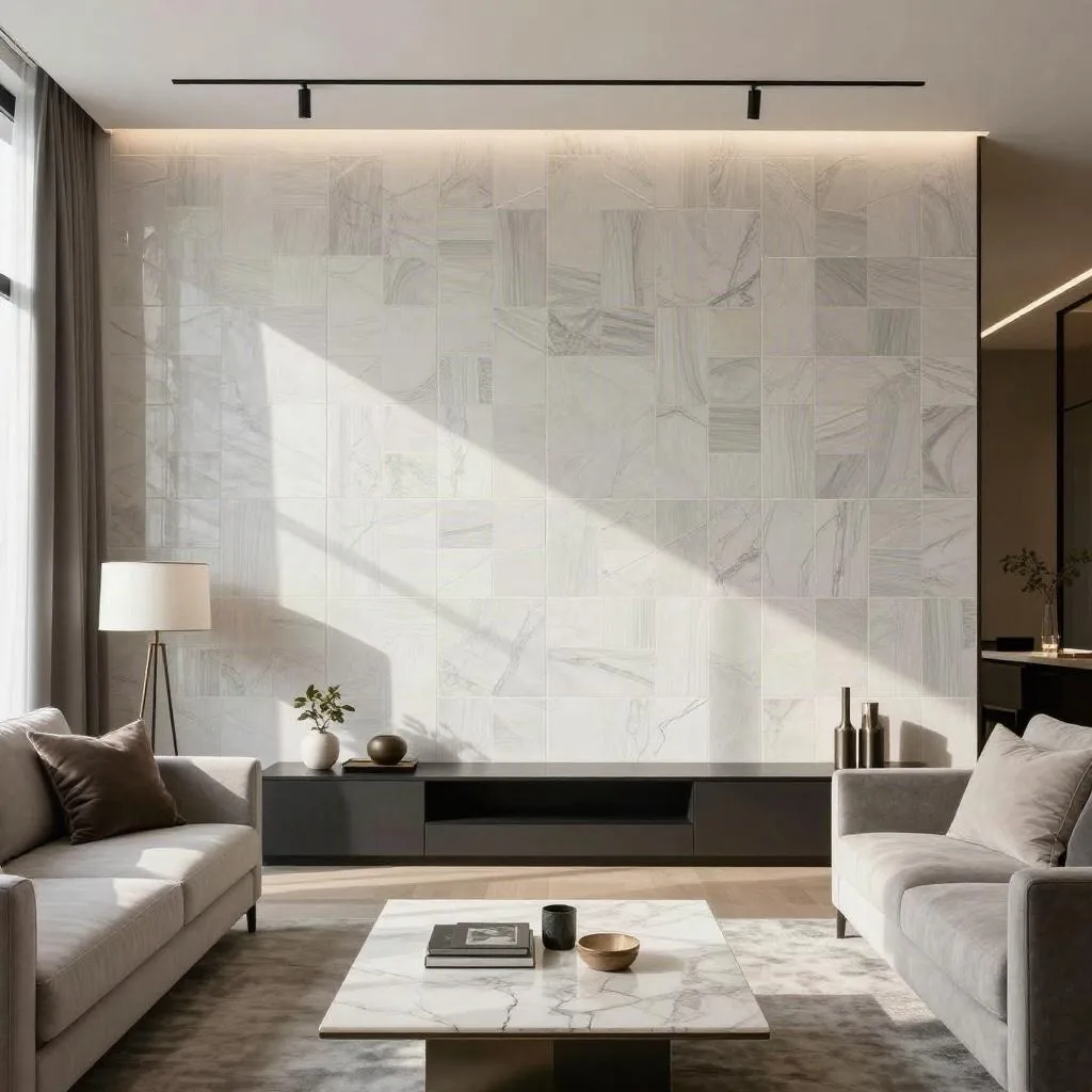 Feature wall tiling in Melbourne living room